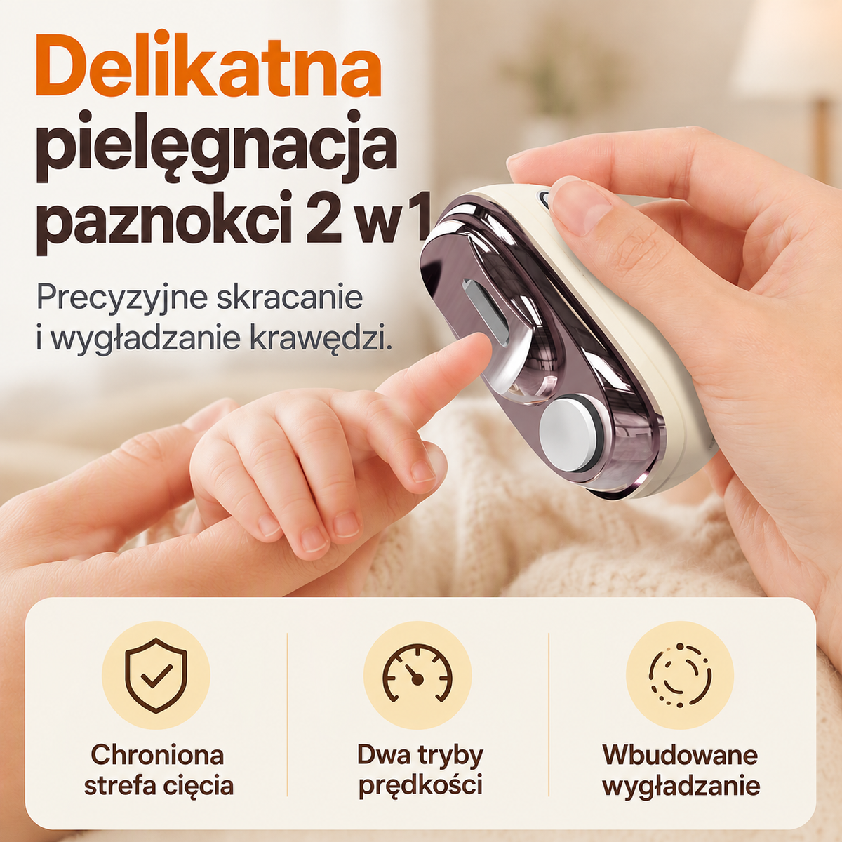 Elektryczny obcinacz i wygładzacz do paznokci 2 w 1