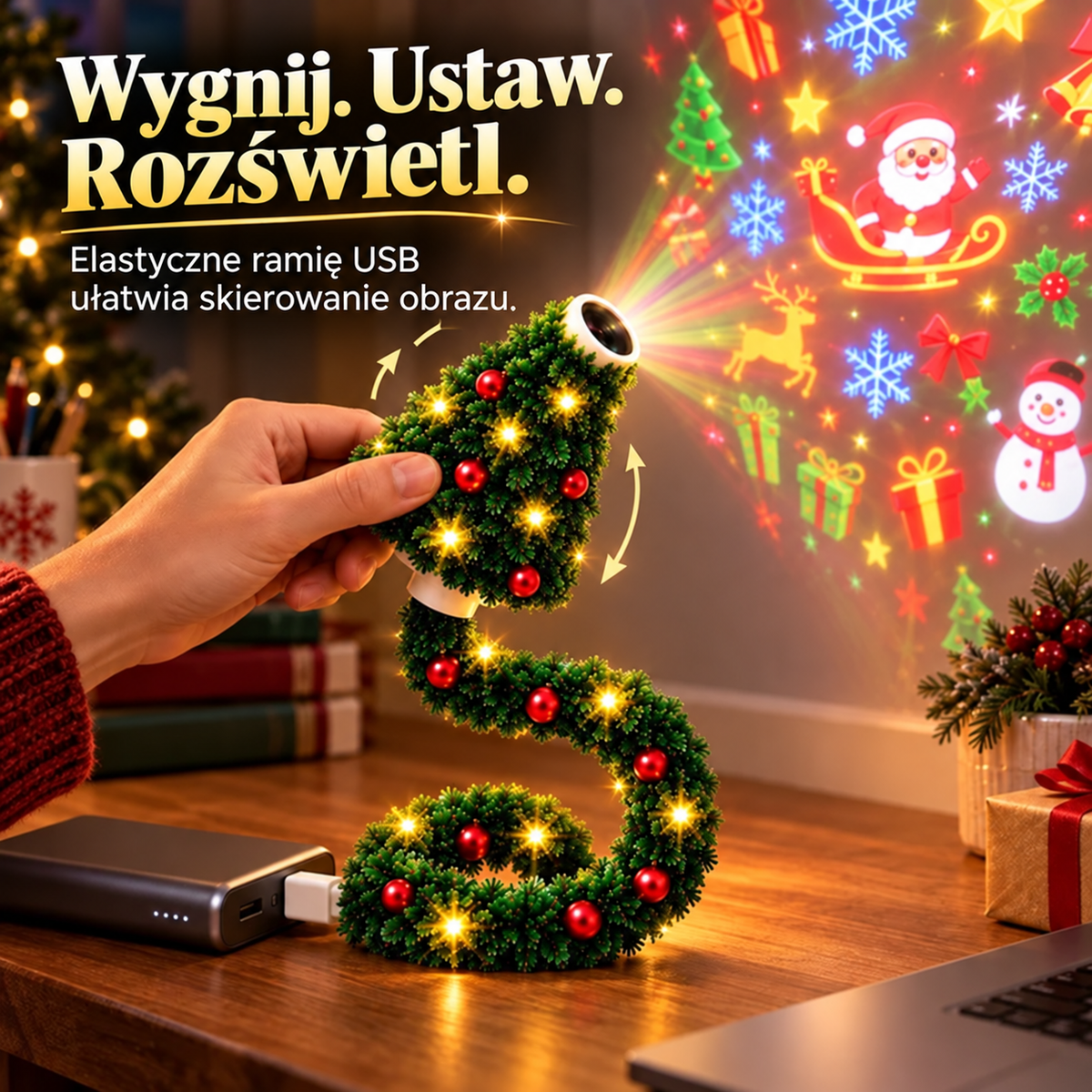 Świąteczny projektor USB z 6 motywami — 5