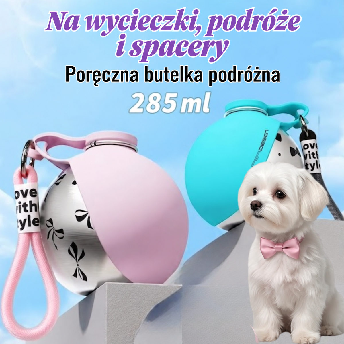 Butelka podróżna dla psa ze składaną miseczką — 4