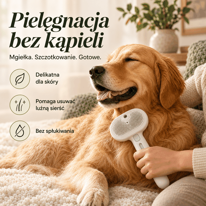 Animacja pielęgnacji sierści szczotką z mgiełką